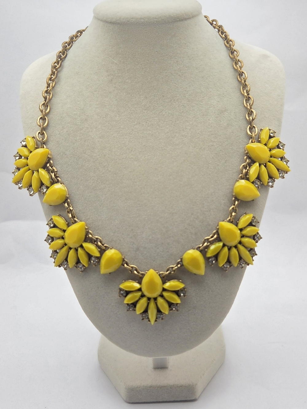 J.Crew Yellow Floral Burst Statement Necklace Rhinestones Gold Tone 20"
